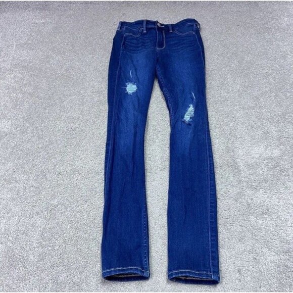 Hollister Ultra High Rise Jegging Distressed Faux Pockets Blue Size 1 - Picture 5 of 13